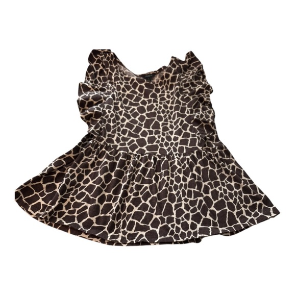 ANN TAYLOR Factory top, brown animal print, flutter sleeves. Waist seam, gathers - Picture 3 of 7